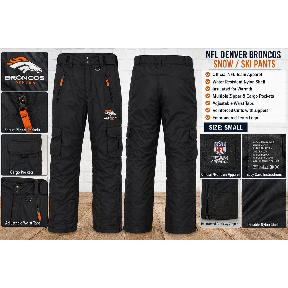 NFL Team Apparel Denver Broncos Snow Pants Mens Small Black Insulated‎ Ski Cargo